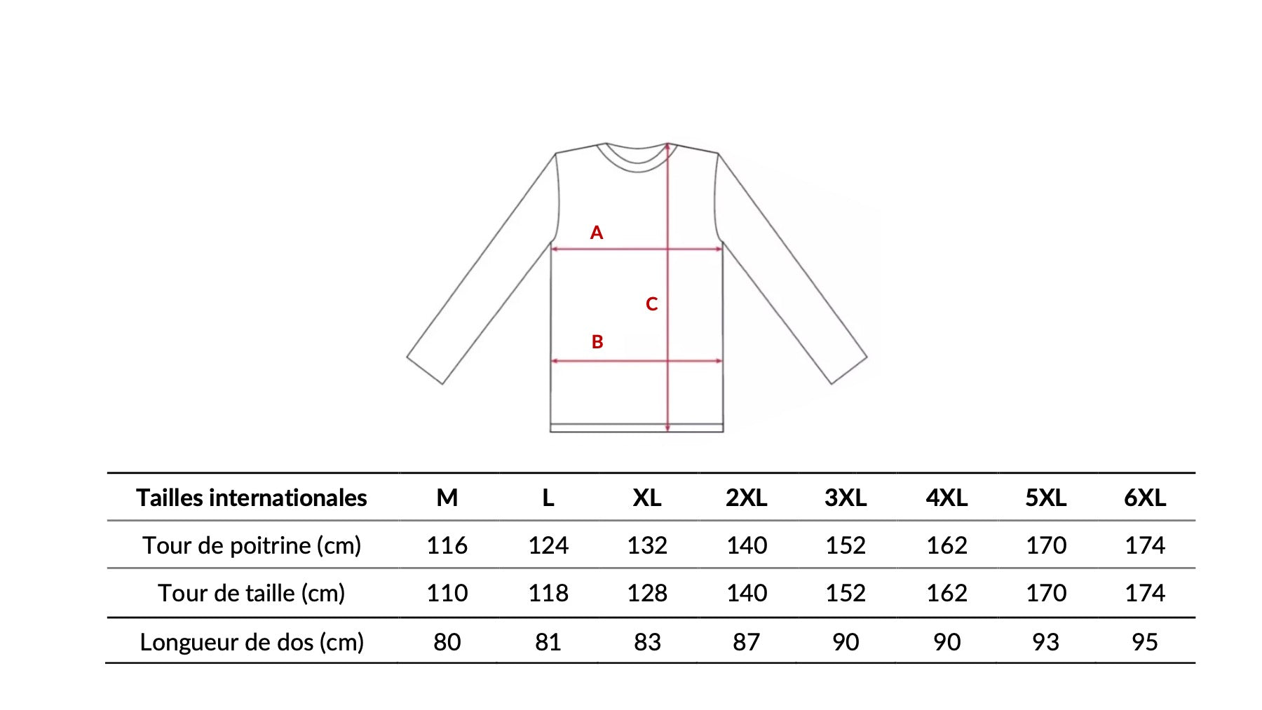 Taille sweat, gilet, veste Casamoda